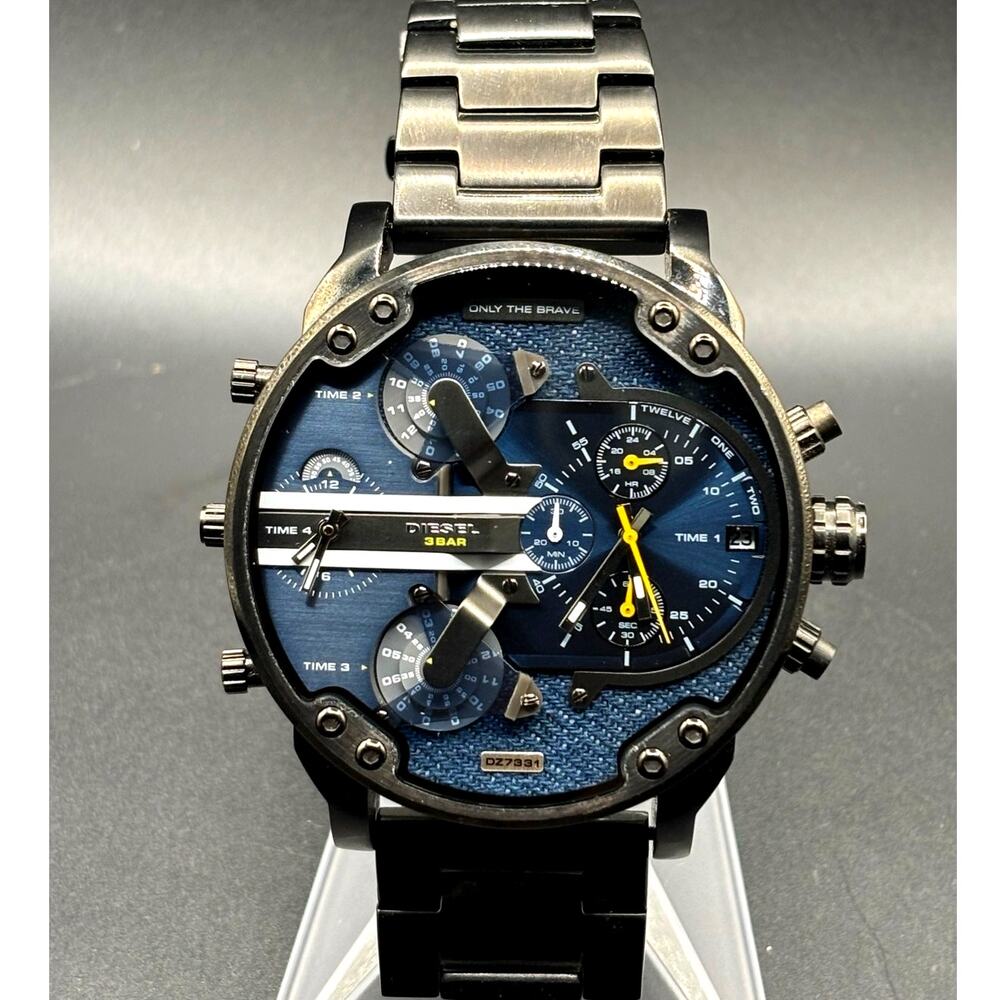 Diesel Mr Daddy 2.0 DZ7331 Blue Dial Multi Time Zone Chronograph Men's Watch NIB